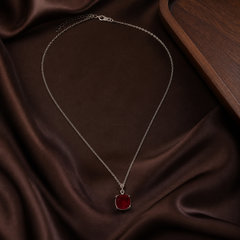 Red CZ Pendant Necklace - 925 Sterling Silver - flat lay - Tarashya Jewels
