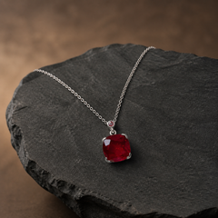 Red CZ Pendant Necklace - 925 Sterling Silver - angled product view - Tarashya Jewels
