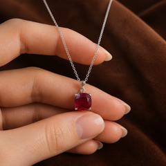 Red CZ Pendant Necklace - 925 Sterling Silver - hand-held scale view - Tarashya Jewels