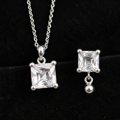 White CZ Pendant Necklace & Earring Set - 925 Sterling Silver - close-up detail - Tarashya Jewels