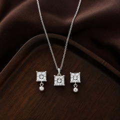 White CZ Pendant Necklace & Earring Set - 925 Sterling Silver - flat lay - Tarashya Jewels