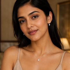 White CZ Pendant Necklace & Earring Set - 925 Sterling Silver - on-model detail - Tarashya Jewels