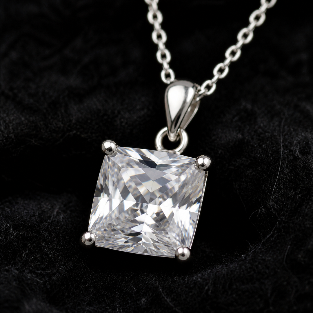 White CZ Pendant Necklace - 925 Sterling Silver - close-up detail - Tarashya Jewels