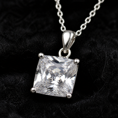 White CZ Pendant Necklace - 925 Sterling Silver - close-up detail - Tarashya Jewels