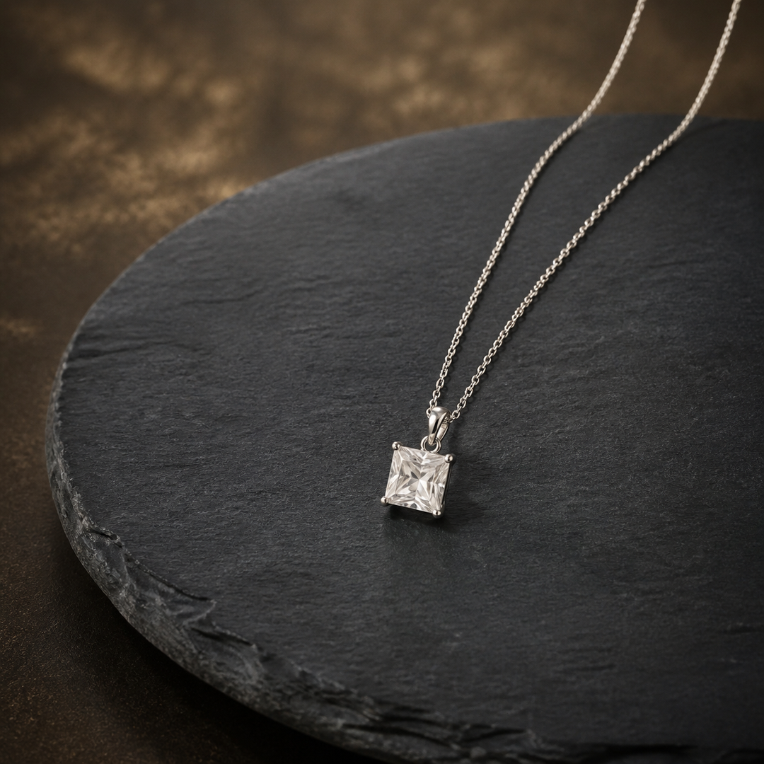 White CZ Pendant Necklace - 925 Sterling Silver - flat lay - Tarashya Jewels