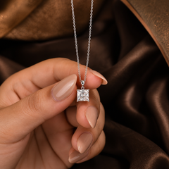 White CZ Pendant Necklace - 925 Sterling Silver - on-model detail - Tarashya Jewels