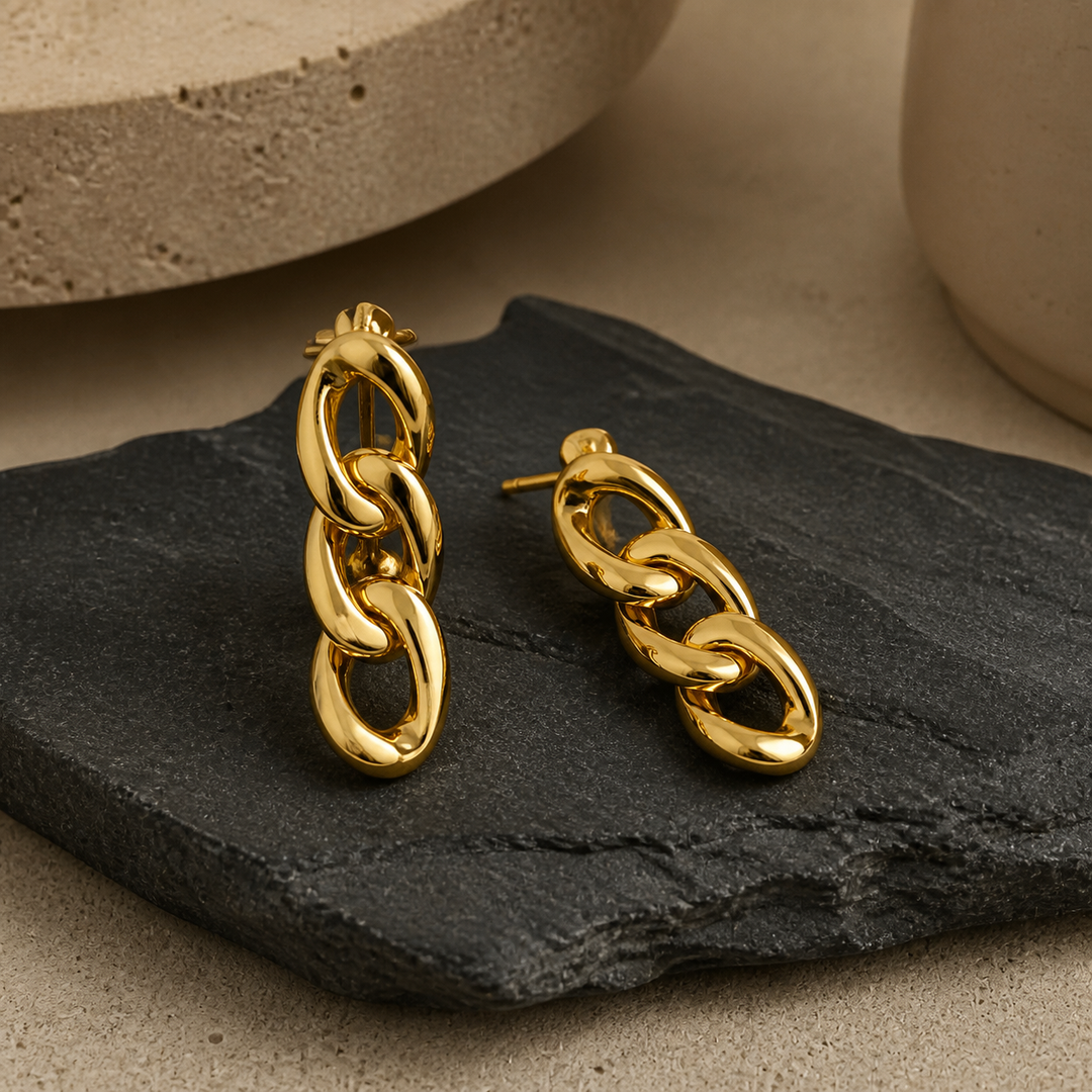 Cuban Chain Drop Earrings - Brass - primary product image - Tarashya Jewels