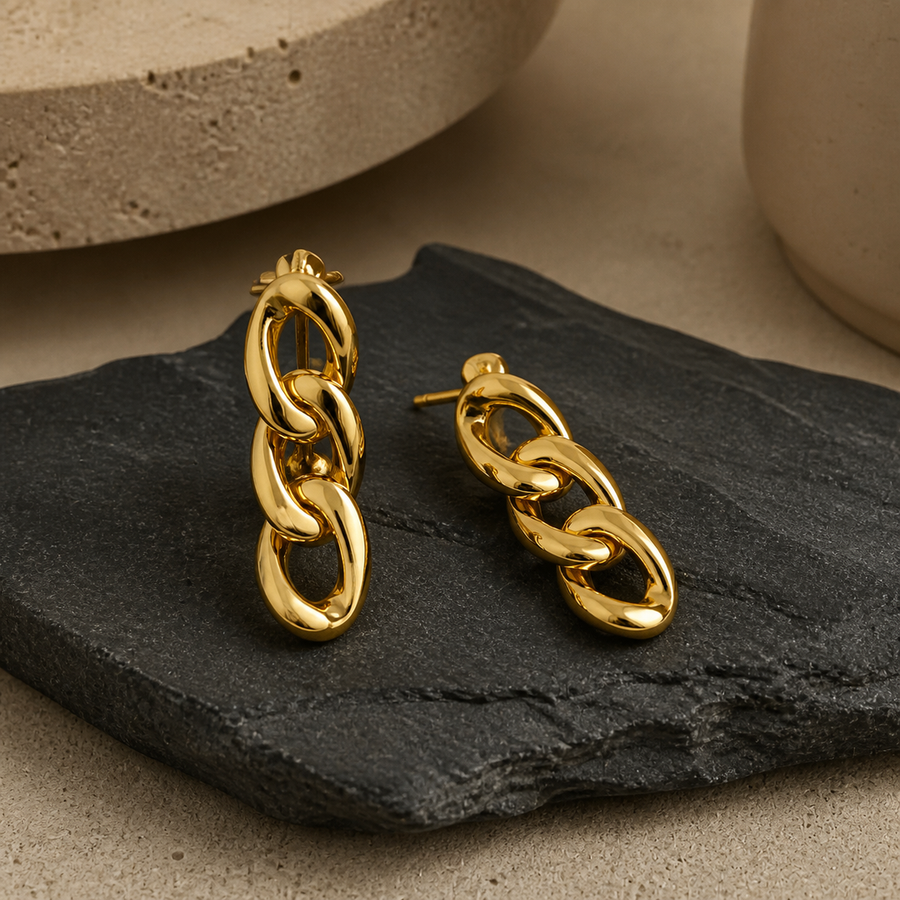 Cuban Chain Drop Earrings - Brass - primary product image - Tarashya Jewels