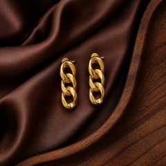 Cuban Chain Drop Earrings - Brass - flat lay - Tarashya Jewels