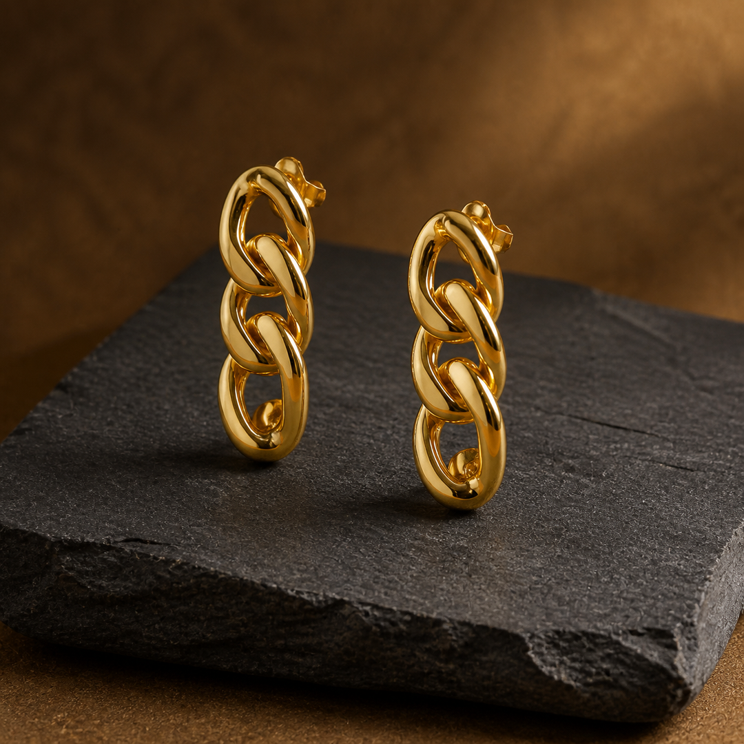 Cuban Chain Drop Earrings - Brass - angled product view - Tarashya Jewels