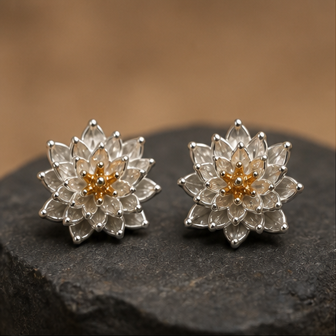 Lotus Stud Earrings - 925 Sterling Silver - primary product image - Tarashya Jewels