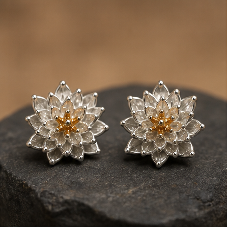Lotus Stud Earrings - 925 Sterling Silver - primary product image - Tarashya Jewels