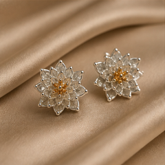 Lotus Stud Earrings - 925 Sterling Silver - flat lay - Tarashya Jewels