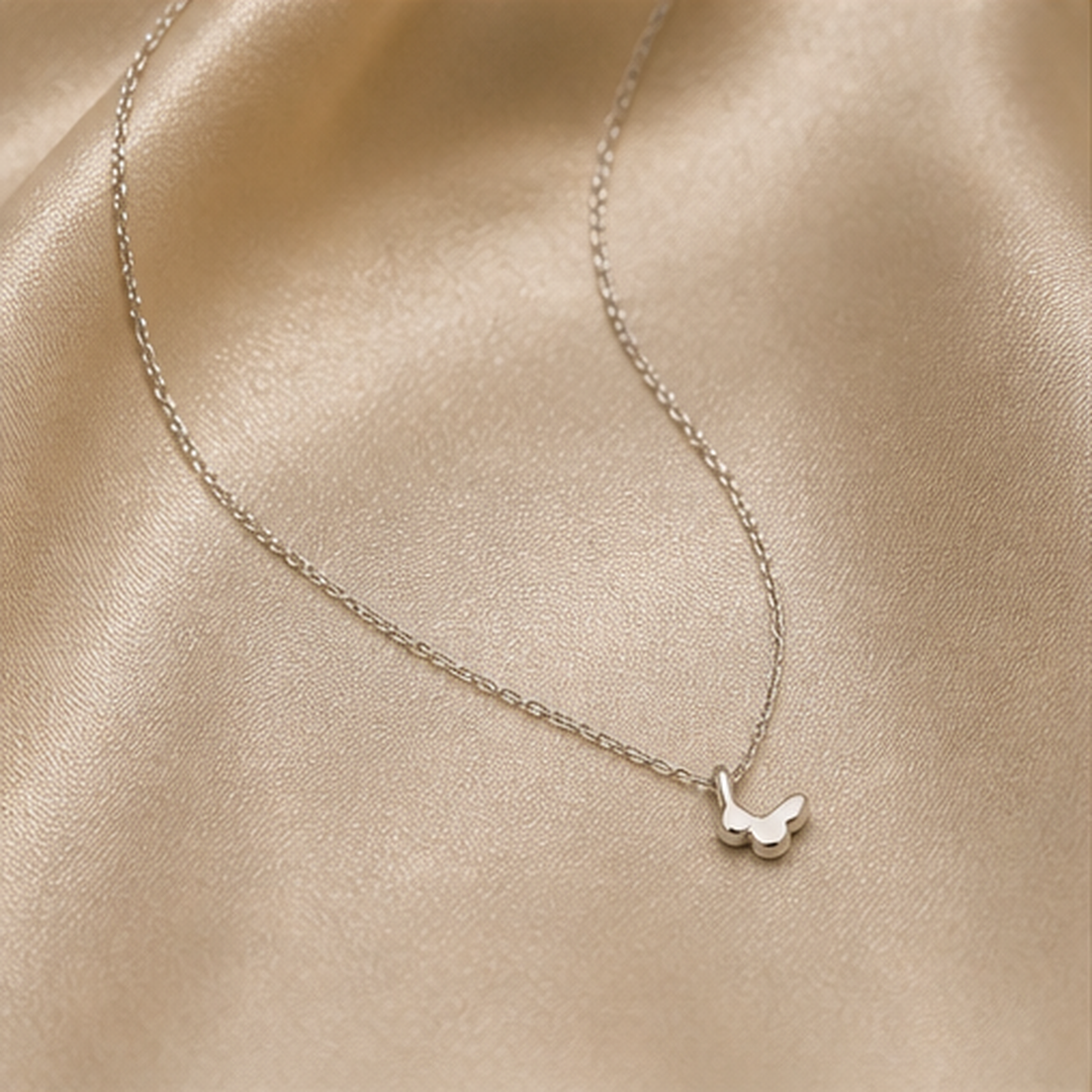 Butterfly Dainty Necklace - 925 Sterling Silver - flat lay - Tarashya Jewels