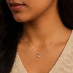 Butterfly Dainty Necklace - 925 Sterling Silver - on-model detail - Tarashya Jewels