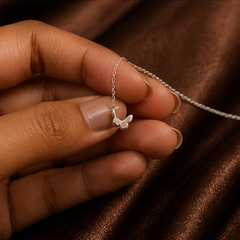 Butterfly Dainty Necklace - 925 Sterling Silver - hand-held scale view - Tarashya Jewels