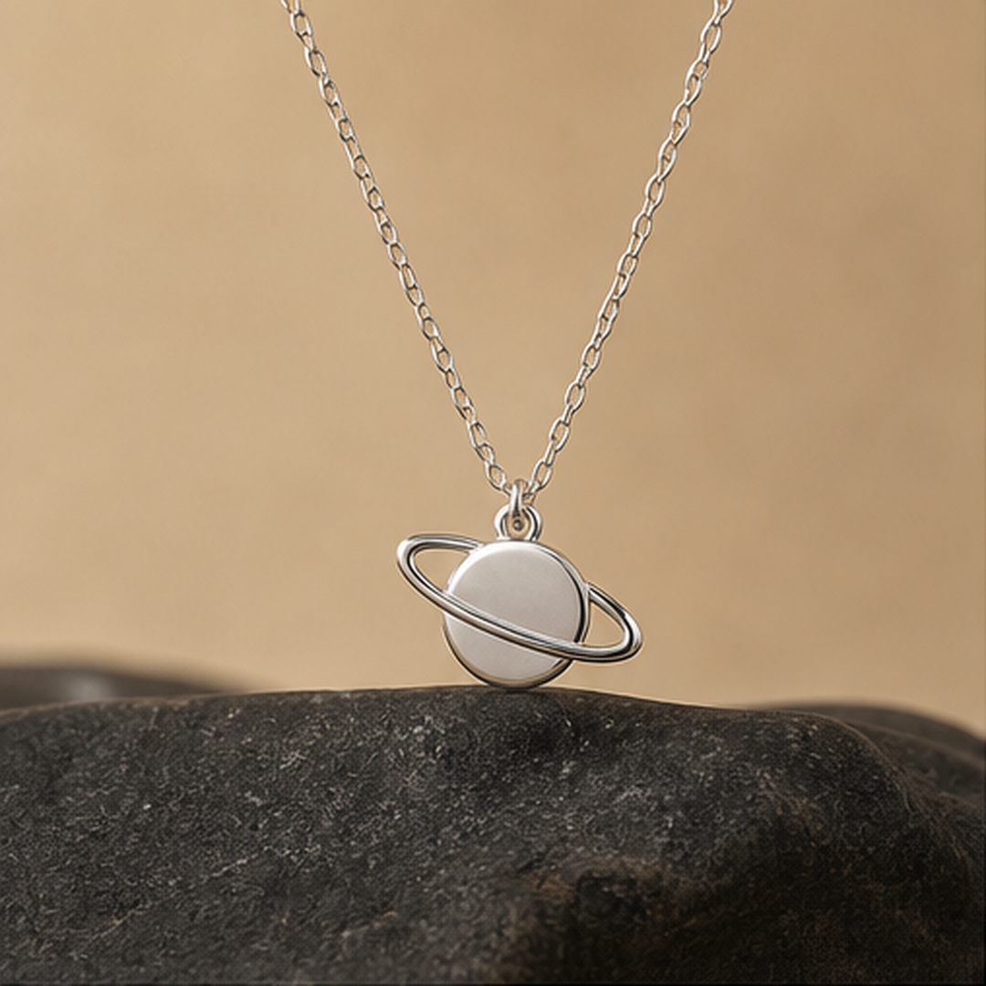 Saturn Dainty Necklace - 925 Sterling Silver - primary product image - Tarashya Jewels
