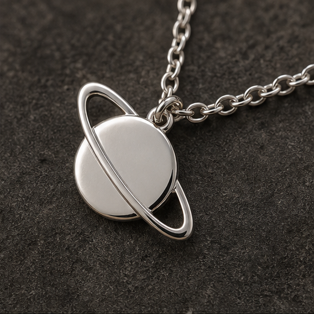 Saturn Dainty Necklace - 925 Sterling Silver - close-up detail - Tarashya Jewels