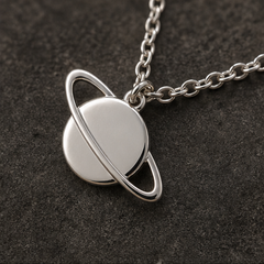 Saturn Dainty Necklace - 925 Sterling Silver - close-up detail - Tarashya Jewels