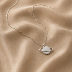 Saturn Dainty Necklace - 925 Sterling Silver - flat lay - Tarashya Jewels