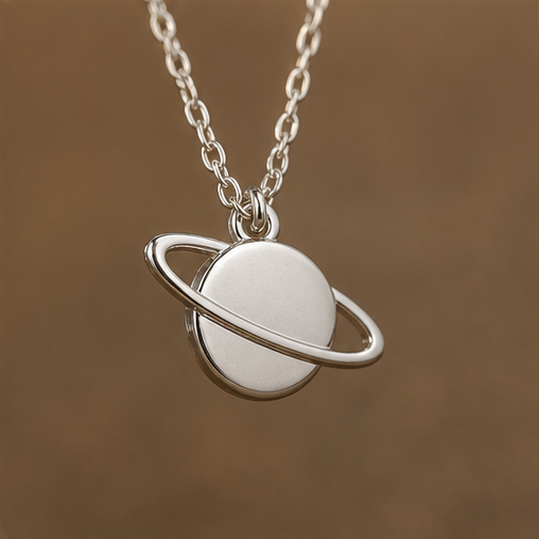 Saturn Dainty Necklace - 925 Sterling Silver - angled product view - Tarashya Jewels