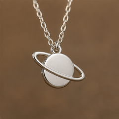Saturn Dainty Necklace - 925 Sterling Silver - angled product view - Tarashya Jewels