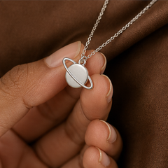 Saturn Dainty Necklace - 925 Sterling Silver - hand-held scale view - Tarashya Jewels