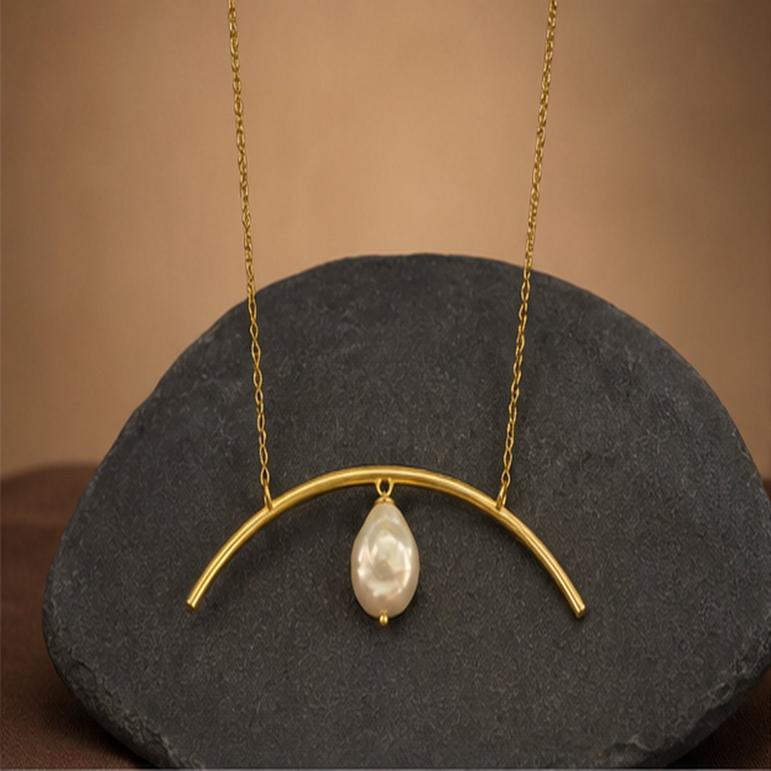 Arced Pearl Necklace - Brass - primary product image - Tarashya Jewels