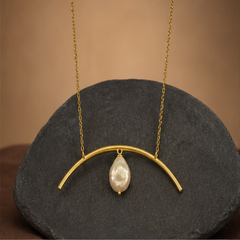 Arced Pearl Necklace - Brass - primary product image - Tarashya Jewels