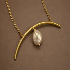 Arced Pearl Necklace - Brass - angled product view - Tarashya Jewels