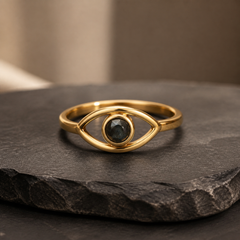 Gold-Plated Evil Eye Ring - Brass - primary product image - Tarashya Jewels