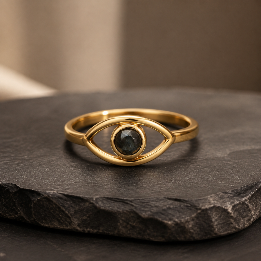 Gold-Plated Evil Eye Ring - Brass - primary product image - Tarashya Jewels