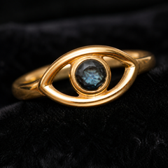 Gold-Plated Evil Eye Ring - Brass - close-up detail - Tarashya Jewels