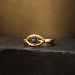 Gold-Plated Evil Eye Ring - Brass - angled product view - Tarashya Jewels