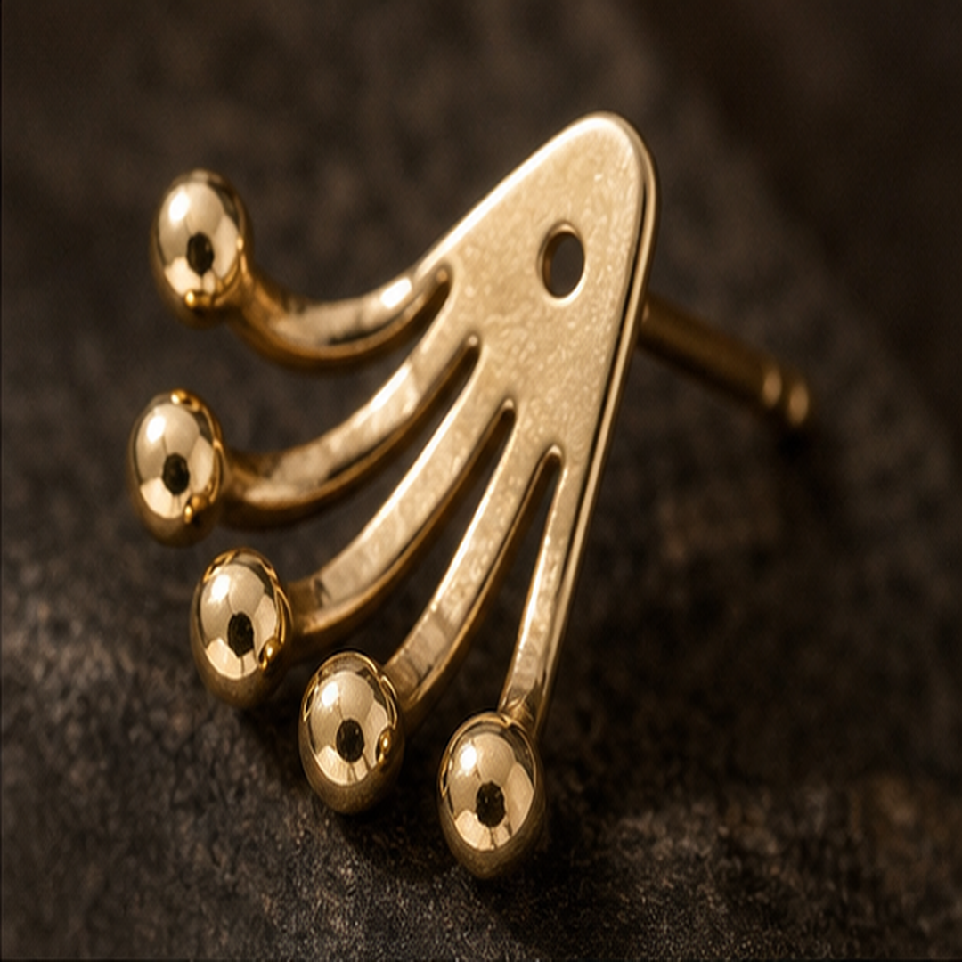 Ear Jacket Earrings - Brass - close-up detail - Tarashya Jewels