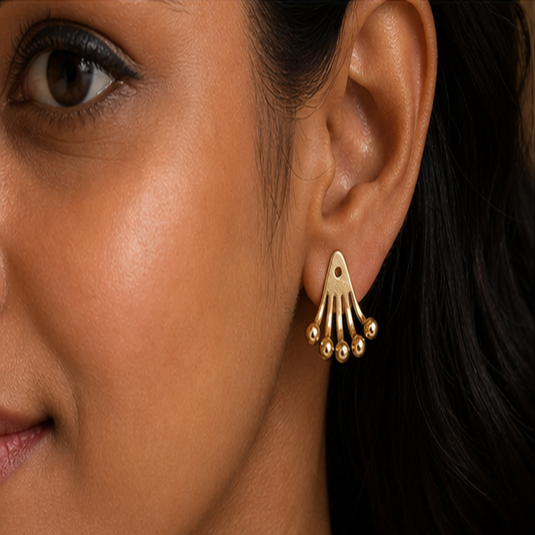 Ear Jacket Earrings - Brass - on-model detail - Tarashya Jewels