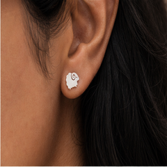 Sheep Stud Earrings - 925 Sterling Silver - on-model detail - Tarashya Jewels