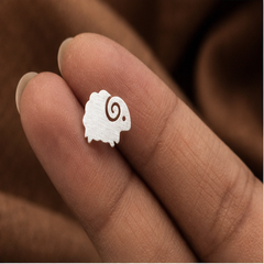 Sheep Stud Earrings - 925 Sterling Silver - hand-held scale view - Tarashya Jewels