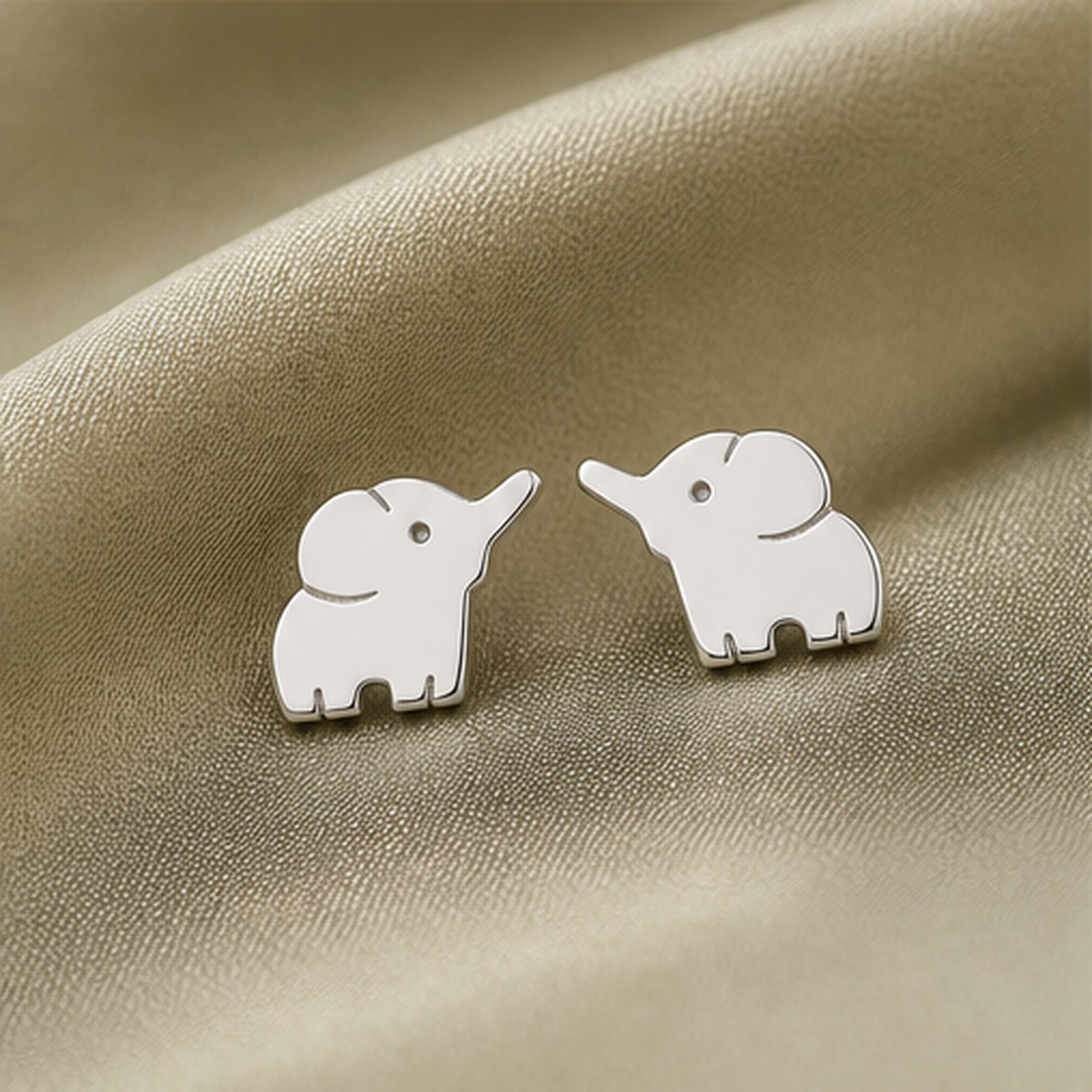 Elephant Stud Earrings - 925 Sterling Silver - flat lay - Tarashya Jewels