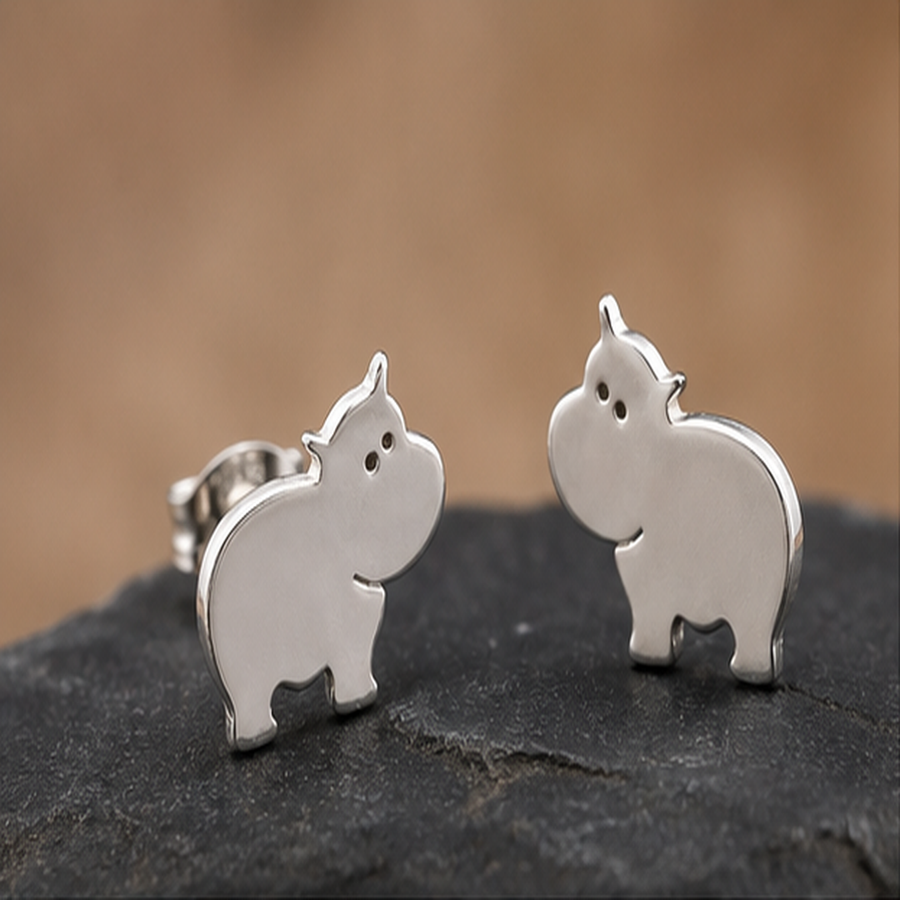 Hippo Stud Earrings - 925 Sterling Silver - primary product image - Tarashya Jewels