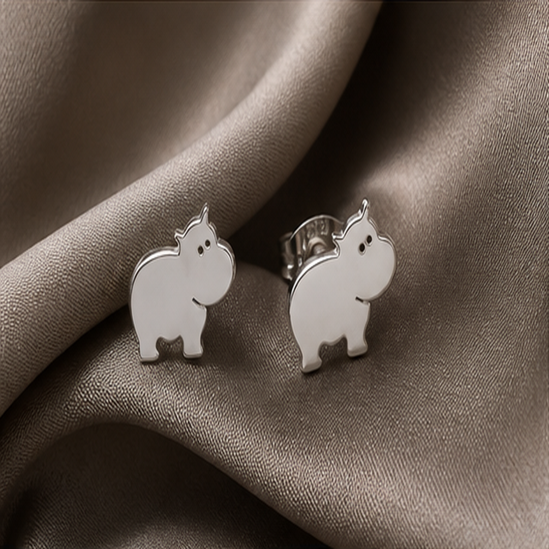 Hippo Stud Earrings - 925 Sterling Silver - flat lay - Tarashya Jewels