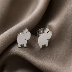 Hippo Stud Earrings - 925 Sterling Silver - flat lay - Tarashya Jewels