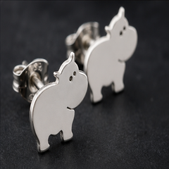 Hippo Stud Earrings - 925 Sterling Silver - angled product view - Tarashya Jewels