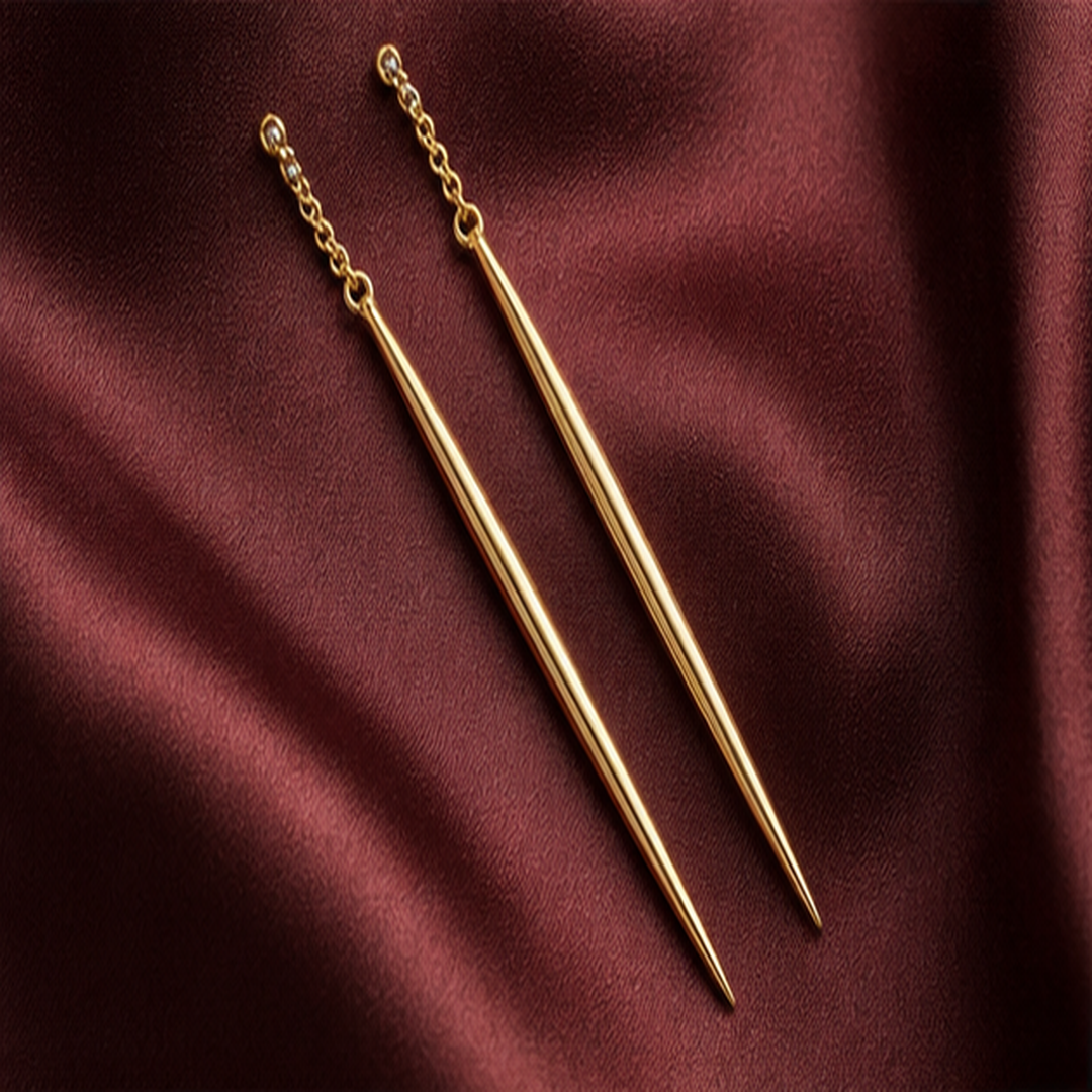 Anime-Inspired Needle Drop Earrings - Brass - flat lay - Tarashya Jewels
