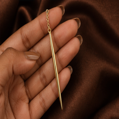 Anime-Inspired Needle Drop Earrings - Brass - hand-held scale view - Tarashya Jewels