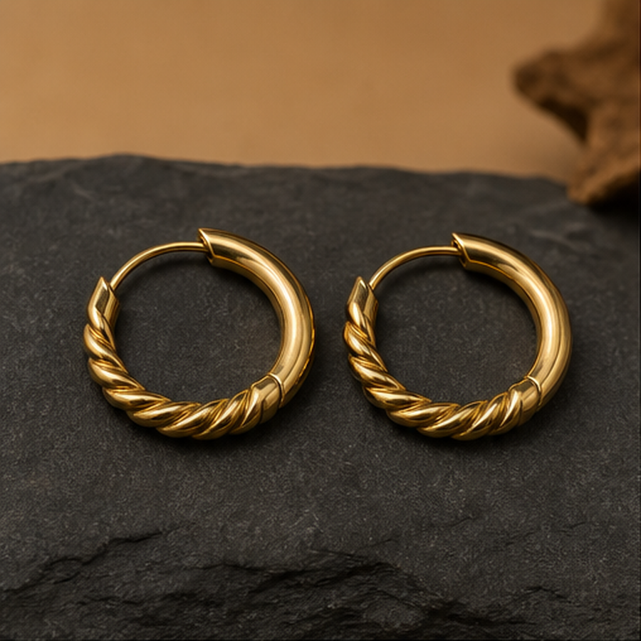 Designer Hoop Earrings with Lock - Brass - primary product image - Tarashya Jewels