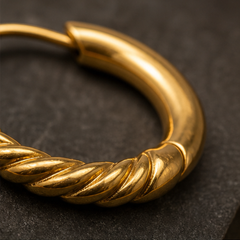 Designer Hoop Earrings with Lock - Brass - close-up detail - Tarashya Jewels