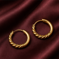 Designer Hoop Earrings with Lock - Brass - flat lay - Tarashya Jewels