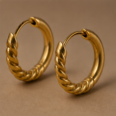 Designer Hoop Earrings with Lock - Brass - angled product view - Tarashya Jewels