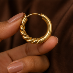 Designer Hoop Earrings with Lock - Brass - hand-held scale view - Tarashya Jewels